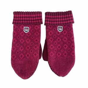 HESTRA burgundy wool knit mittens size 8 (L)